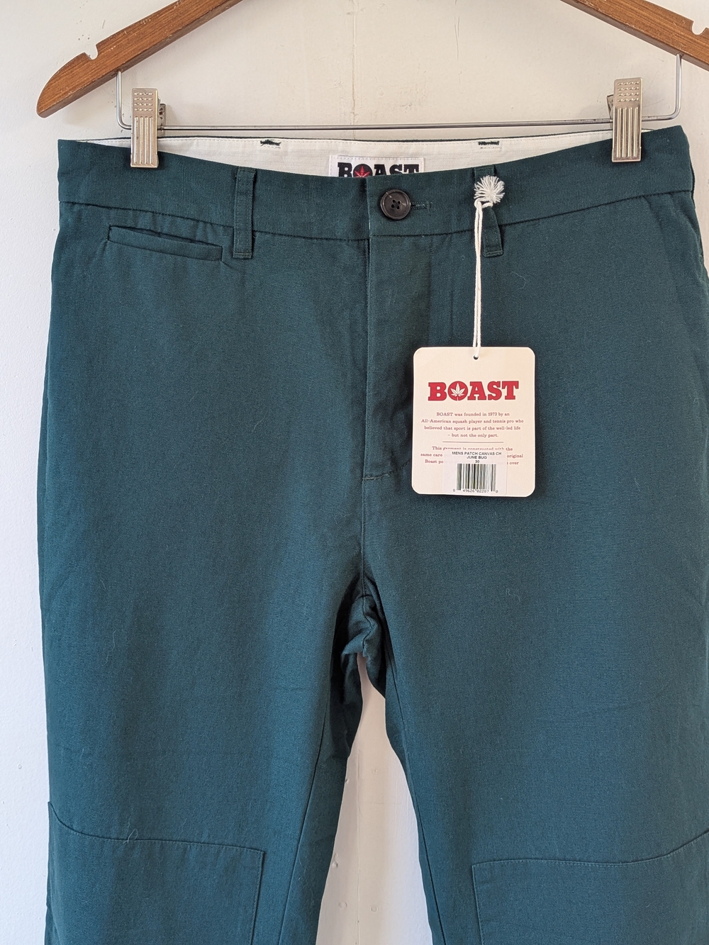 BOAST Patch Canvas 100% Cotton Button Fly Pants June Bug Green 30 x 31.5 NWT